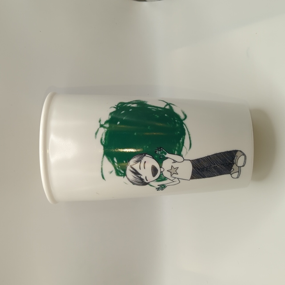 Starbucks tall 12oz Dot Collection Ceramic Tumbler/nolid Green Finger Paint 2015